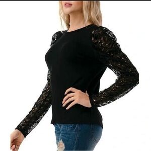 Zac & Rachel Black Lace Sleeve Blouse
